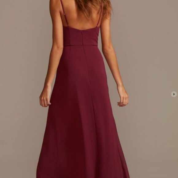 DB STUDIO  ruffle spaghetti-strap chiffon dress with slit - Picture 1 of 7